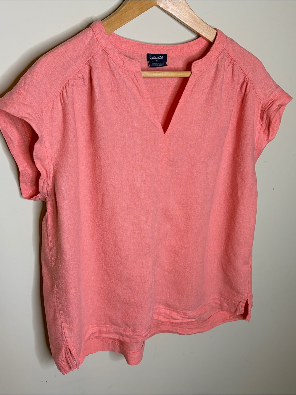 Splendid Coral Split V-Neck Linen-Blend Tunic Size Medium